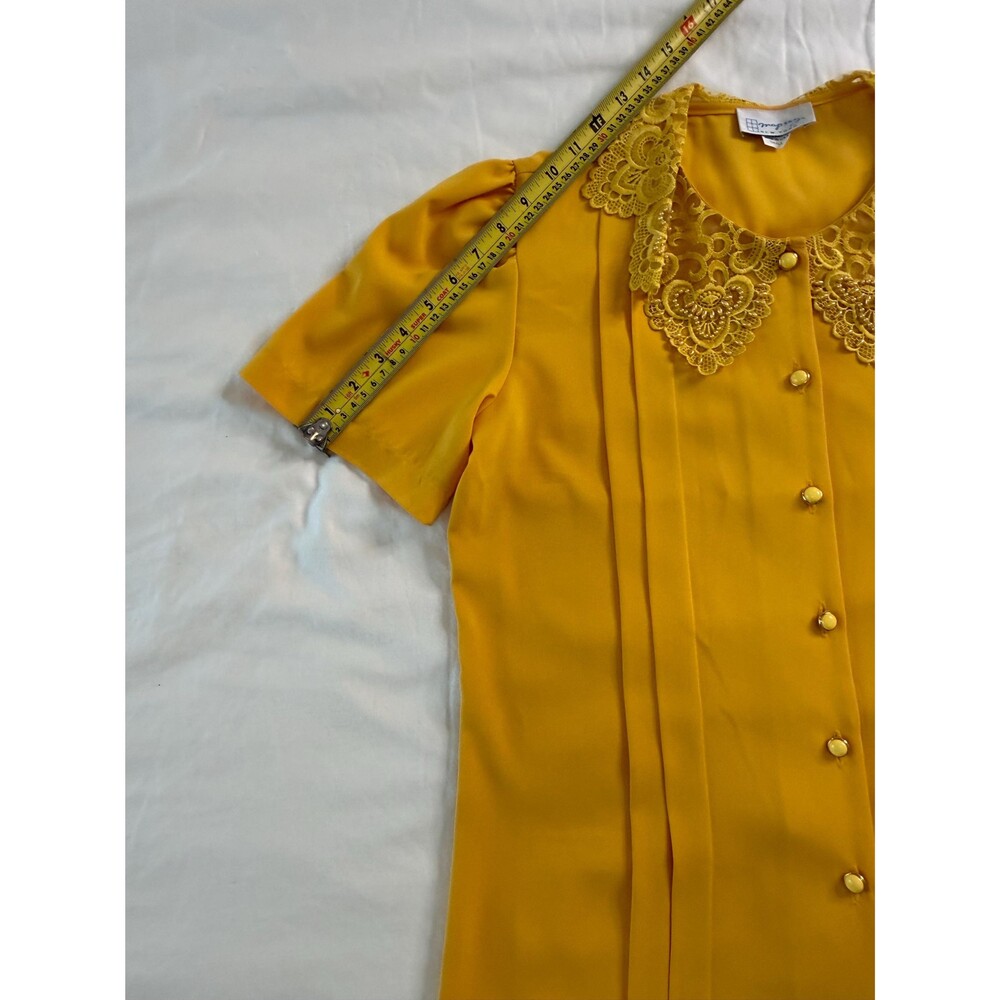 Vintage Mustard Beaded Lace Collar Puff Sleeve Blouse USA - Picture 11 of 12